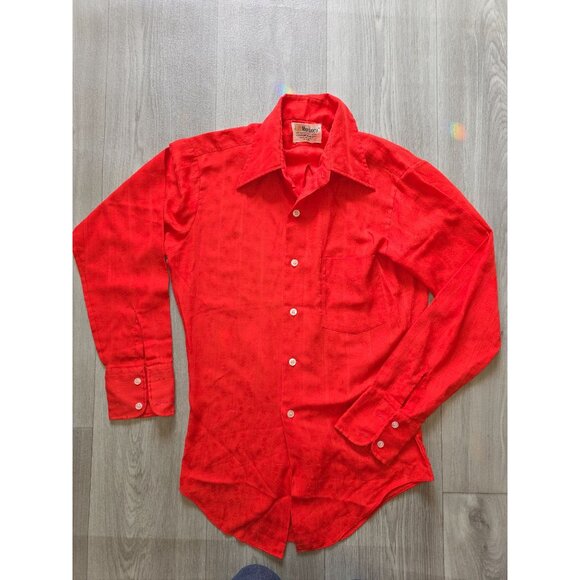 Vintage Marlboro Red Orange Floral Embossed Long Sleeve Button-Up Shirt S - Picture 4 of 8